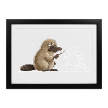Schnabeltier Höhlenmalerei Tierhumor Steinzeit - Gerahmtes Poster (37 × 27 cm) - Schwarz - Vorne