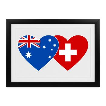Australien Schweiz Flagge Herz Flagge - Gerahmtes Poster (37 × 27 cm) - Schwarz - Vorne