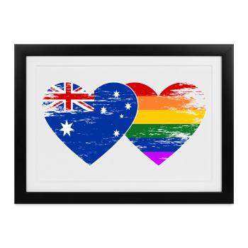 Australien Regenbogen Flagge Herz used - Gerahmtes Poster (37 × 27 cm) - Schwarz - Vorne