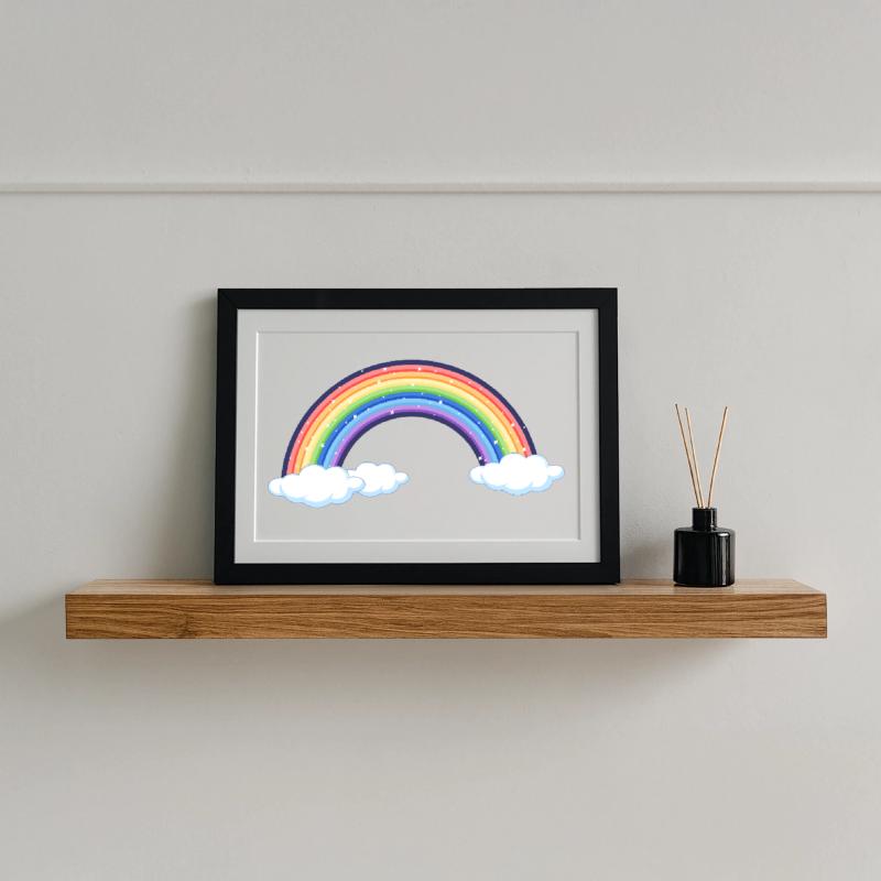 Lebendiger Regenbogen über den Wolken Gerahmtes Poster (37 × 27 cm)
