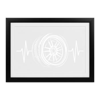 Tuning Reifen Herzschlag - Auto Symbol - Gerahmtes Poster (37 × 27 cm) - Schwarz - Vorne