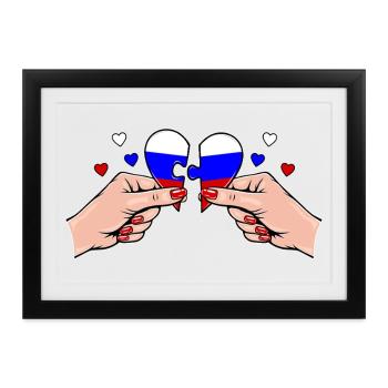 Russland Frauenhände Herzpuzzle - Gerahmtes Poster (37 × 27 cm) - Schwarz - Vorne