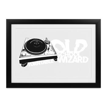 Plattenspieler DJ Old School Wizard - Gerahmtes Poster (37 × 27 cm) - Schwarz - Vorne