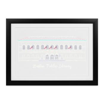 Boston, Zeichnung öffentliche Bibliothek, USA - Gerahmtes Poster (37 × 27 cm) - Schwarz - Vorne