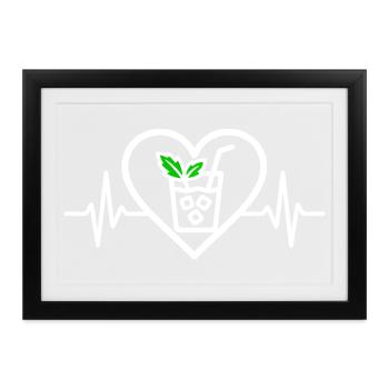 Mojito Herz Cocktail Minze Glas Aperitif - Gerahmtes Poster (37 × 27 cm) - Schwarz - Vorne