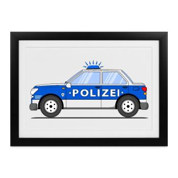 Polizeiauto in Blau und Silber - Gerahmtes Poster (37 × 27 cm) - Schwarz - Vorne