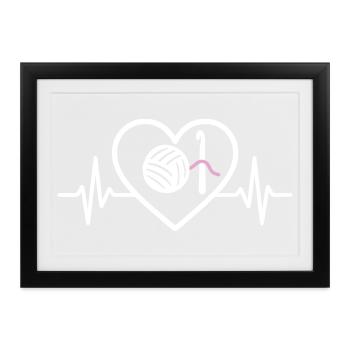 Häkeln Stricken Herz Nadelkissen Rosa Garn Hobby Frauen - Gerahmtes Poster (37 × 27 cm) - Schwarz - Vorne