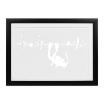 Taucher im Meer Mit Möwe Herzschlag Tauchen - Gerahmtes Poster (37 × 27 cm) - Schwarz - Vorne