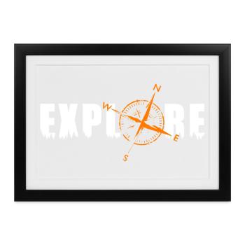 Explore Motiv mit einem Kompass - Gerahmtes Poster (37 × 27 cm) - Schwarz - Vorne