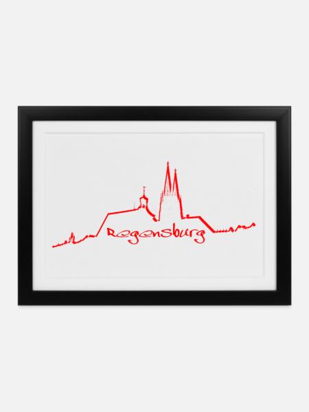 Regensburg Skyline rot - Gerahmtes Poster (37 × 27 cm) - Schwarz
