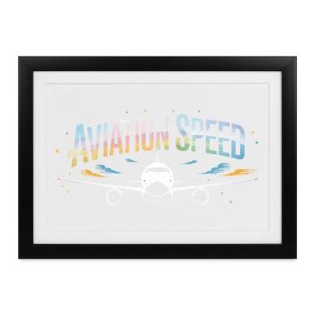 Flugdruck von Passagierflugzeugen mit Fluggeschwindigkeit - Gerahmtes Poster (37 × 27 cm) - Schwarz - Vorne