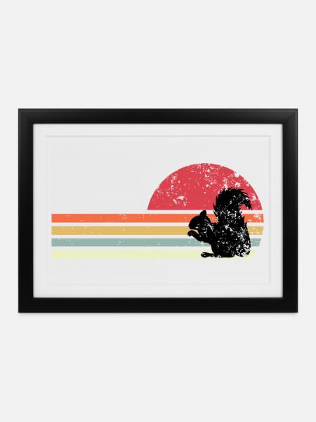 Retro-Eichhörnchen - Gerahmtes Poster (37 × 27 cm) - Schwarz