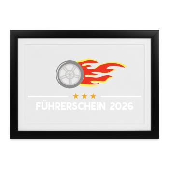 Führerschein 2026 Fahrprüfung Auto PKW Prüfung - Gerahmtes Poster (37 × 27 cm) - Schwarz - Vorne