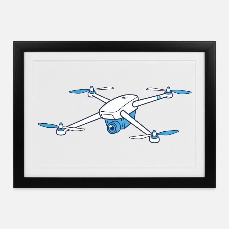 Pilote de drone drôle Pilote de dessin animé Hobby - Affiche encadrée (37 × 27 cm) - noir