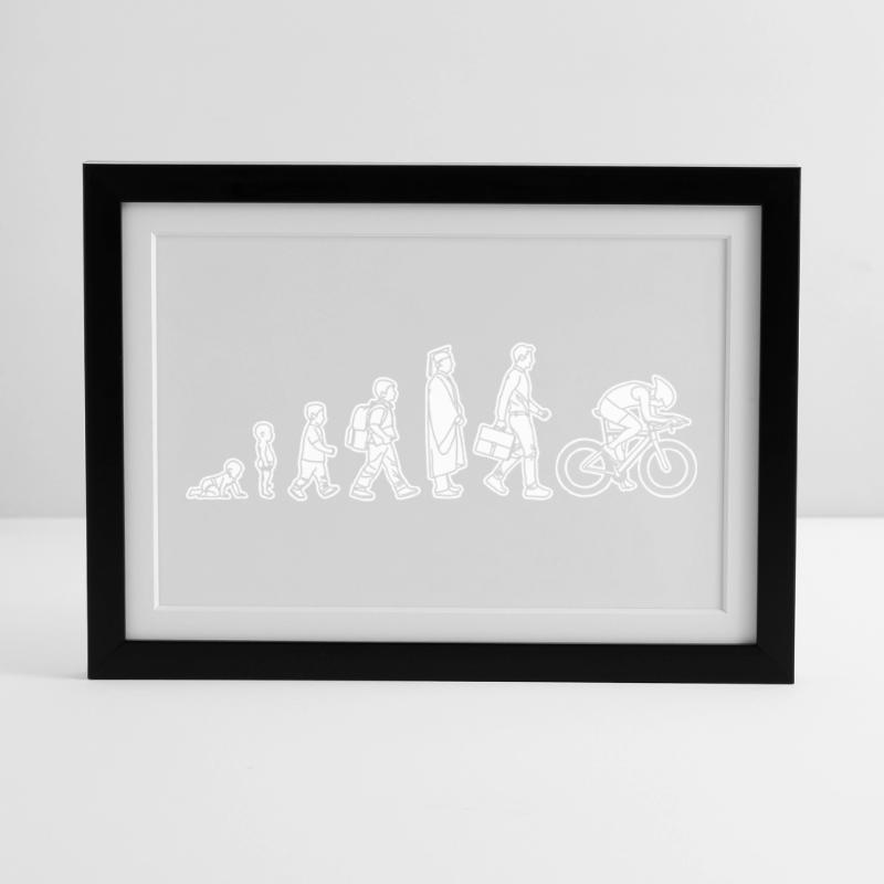 Evolution eines Radfahrers Gerahmtes Poster (37 × 27 cm)