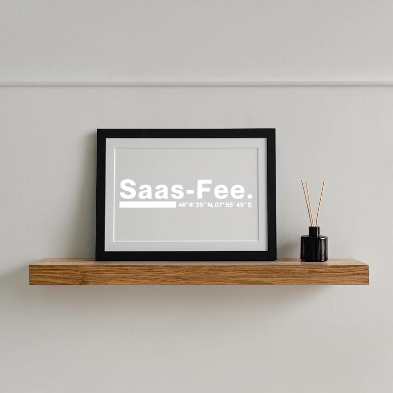 Coordonnées Saas-Fee Valais, Suisse Affiche encadrée (37 × 27 cm)