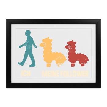 Alpaka Ich Und Meine Follower - Gerahmtes Poster (37 × 27 cm) - Schwarz - Vorne