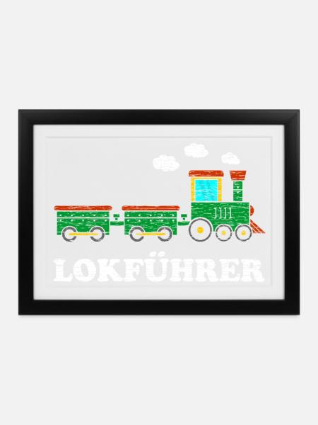 Lokführer Jungen Lokomotive - Gerahmtes Poster (37 × 27 cm) - Schwarz