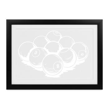 Billardkugeln Zeichnung - Gerahmtes Poster (37 × 27 cm) - Schwarz - Vorne