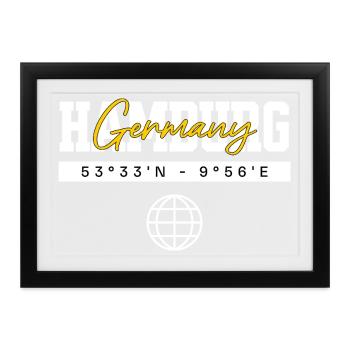 Hamburg Deutschland Koordinaten Reise Souvenir - Gerahmtes Poster (37 × 27 cm) - Schwarz - Vorne