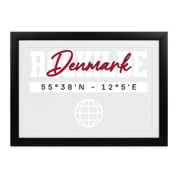 Roskilde Dänemark Koordinaten Reise Souvenir - Gerahmtes Poster (37 × 27 cm) - Schwarz - Vorne
