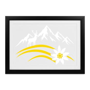 Alpenberg Edelweiss Hirsch Bayerisches Wandern - Gerahmtes Poster (37 × 27 cm) - Schwarz - Vorne