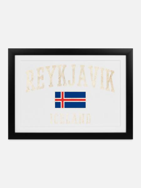 Reykjavik Iceland Vintage Flag Tee - Gerahmtes Poster (37 × 27 cm) - Schwarz