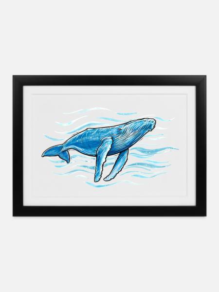 Buckelwal - Gerahmtes Poster (37 × 27 cm) - Schwarz