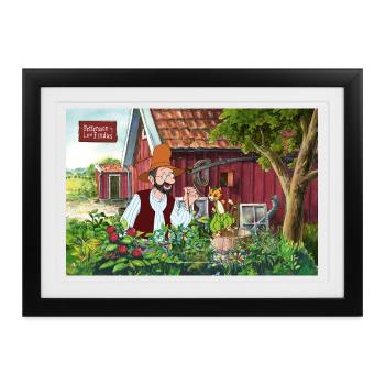 Pettersson & Findus Design Zusammen Im Garten - Gerahmtes Poster (37 × 27 cm) - Schwarz - Vorne