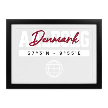 Aalborg Dänemark Koordinaten Reise Souvenir - Gerahmtes Poster (37 × 27 cm) - Schwarz - Vorne
