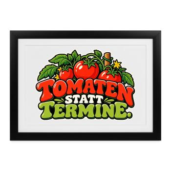 Tomaten statt Termine – Cartoon - Gerahmtes Poster (37 × 27 cm) - Schwarz - Vorne