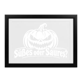 Süßes oder Saures Kürbis – Halloween Design - Gerahmtes Poster (37 × 27 cm) - Schwarz - Vorne