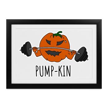 Pump-kin - Kürbis geht im Fitnessstudio pumpen! - Gerahmtes Poster (37 × 27 cm) - Schwarz - Vorne