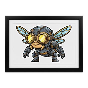 Steampunk, Kampf, Fliegen, Rüstung, Stahl und Messing - Gerahmtes Poster (37 × 27 cm) - Schwarz - Vorne