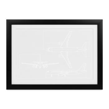 Flugzeug Blaupause technische Zeichnung - Gerahmtes Poster (37 × 27 cm) - Schwarz - Vorne