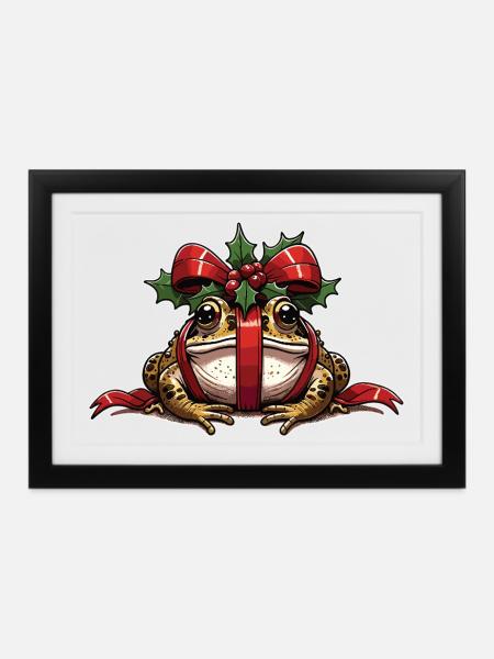 Mistle-Toad lustige Weihnachten Kröte Frosch - Gerahmtes Poster (37 × 27 cm) - Schwarz
