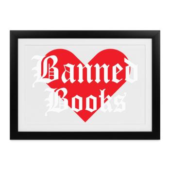 Verbotene Bücher Herz-Design - Gerahmtes Poster (37 × 27 cm) - Schwarz - Vorne