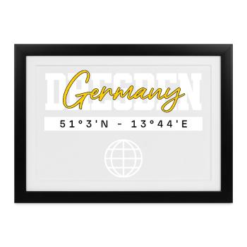 Dresden Deutschland Koordinaten Reise Souvenir - Gerahmtes Poster (37 × 27 cm) - Schwarz - Vorne