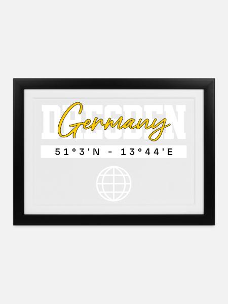 Dresden Deutschland Koordinaten Reise Souvenir - Gerahmtes Poster (37 × 27 cm) - Schwarz