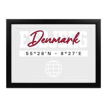 Esbjerg Dänemark Koordinaten Reise Souvenir - Gerahmtes Poster (37 × 27 cm) - Schwarz - Vorne