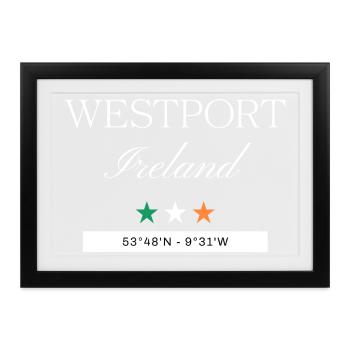 Westport Irland Souvenir – Reise minimalistisch - Gerahmtes Poster (37 × 27 cm) - Schwarz - Vorne