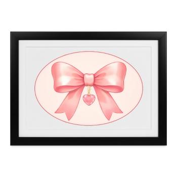 Rosa Schleife mit Herzanhänger Bichon&Bear Studio - Gerahmtes Poster (37 × 27 cm) - Schwarz - Vorne