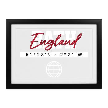 Bath England Koordinaten Reise Souvenir - Gerahmtes Poster (37 × 27 cm) - Schwarz - Vorne
