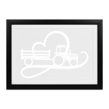Traktor mit Herz Landwirtin Bäuerin Herzschlag - Gerahmtes Poster (37 × 27 cm) - Schwarz - Vorne