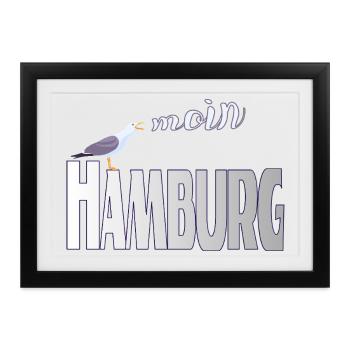 Hamburg Möwe & Moin Design - Gerahmtes Poster (37 × 27 cm) - Schwarz - Vorne