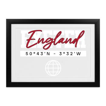 Exeter England Koordinaten Reise Souvenir - Gerahmtes Poster (37 × 27 cm) - Schwarz - Vorne