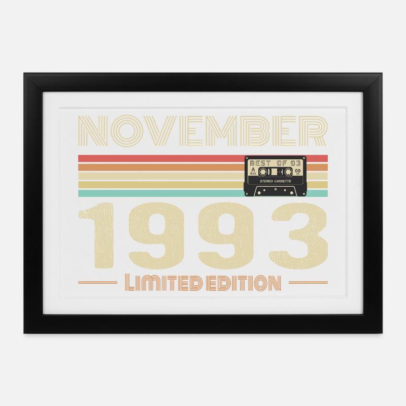 November 1993 Vintage Birthday Retro Tee - Affiche encadrée (37 × 27 cm) - noir