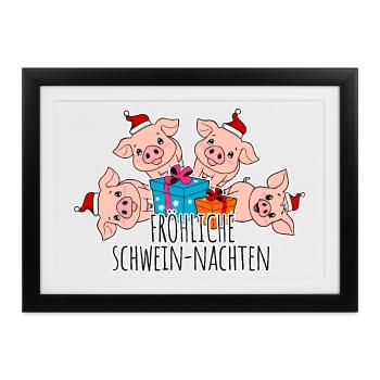 Schweinnachts-Geschenke für alle Schweinchen! - Gerahmtes Poster (37 × 27 cm) - Schwarz - Vorne
