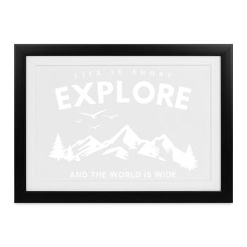 Explore Adventure Zitat - Gerahmtes Poster (37 × 27 cm) - Schwarz - Vorne