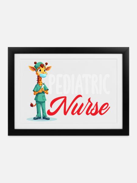 Kinderkrankenschwester Giraffe Medizin - Gerahmtes Poster (37 × 27 cm) - Schwarz